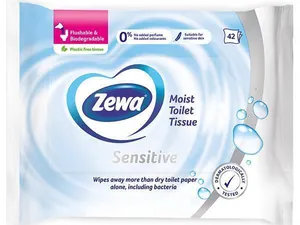 Nedvesített wc papír, 42 db, ZEWA, tiszta